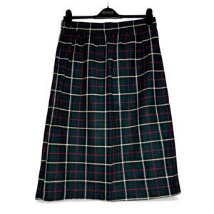 Vintage Women's Wool Blend Tartan Plaid Midi Holiday Christmas Festive Skirt - M